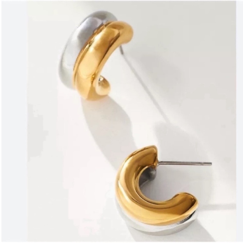 New! Two Tone Gold Petite Hoop Earrings (1080) NWOT